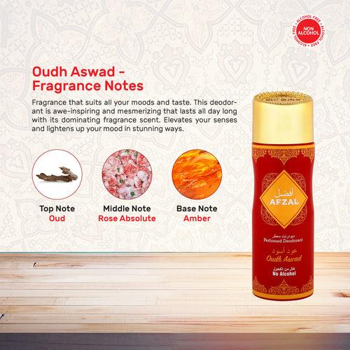 AFZAL Non Alcoholic Mukhallat Oudh, Golden Dust, Oudh Aswad Deodorant 200ml (Pack of 3)