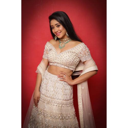 Shivangi Joshi - Ivory Light Gold  Lehenga Set