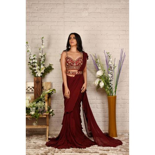 Berry Maroon Stitched Saree