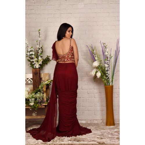 Berry Maroon Stitched Saree