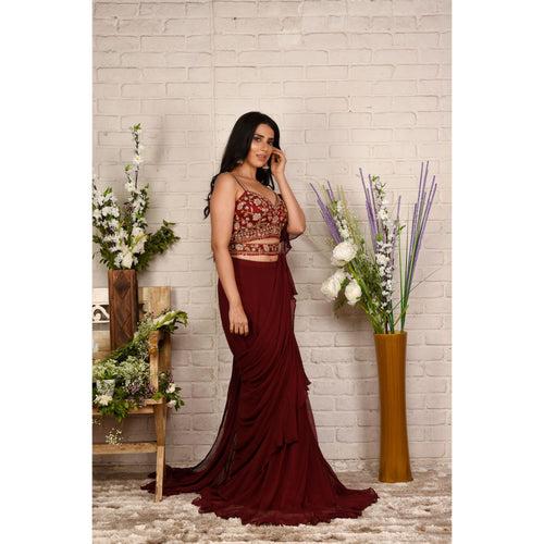 Berry Maroon Stitched Saree