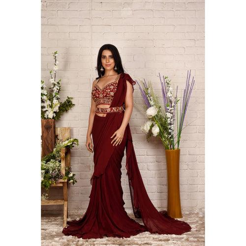 Berry Maroon Stitched Saree