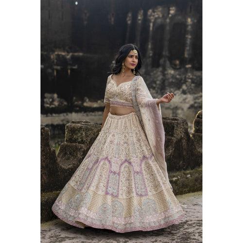 Off White Patchwork Lehenga Set