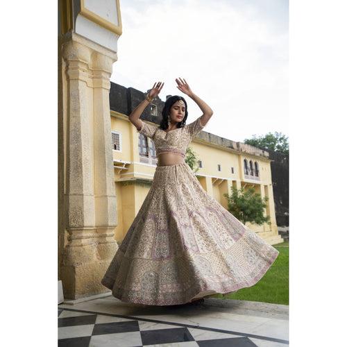 Off White Patchwork Lehenga Set