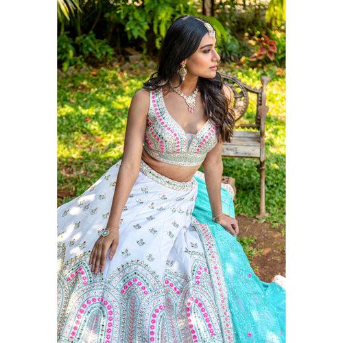 Ivory Pastel Mirrorwork Lehenga Set