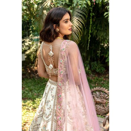 Ivory And Blossom Pink Archaic Lehenga Set