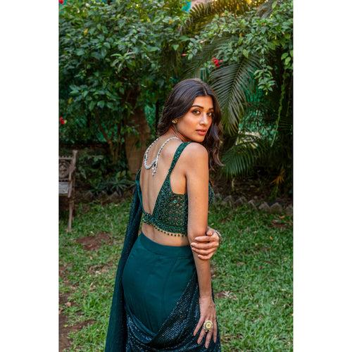 Emerald Green Flounce Ruffle Skirt Saree