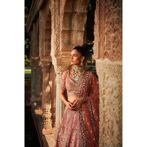 Orange Applique Work Lehenga