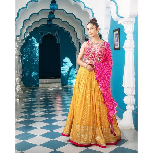 Rani And Yellow Lehenga Set