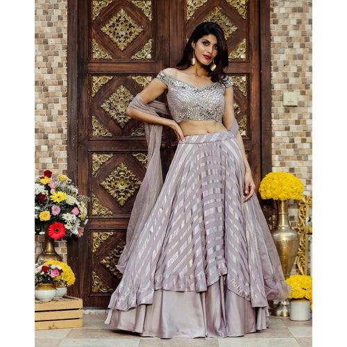 Lilac Shimmer Layered Lehenga Set