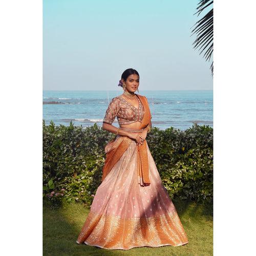 Sonya -  Rust Ombre Benarasi Lehenga Set