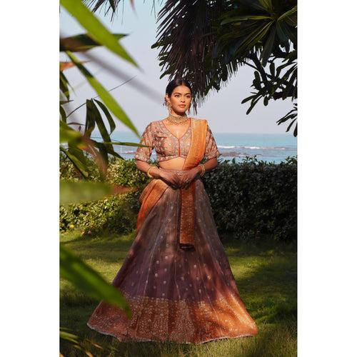 Sonya -  Rust Ombre Benarasi Lehenga Set