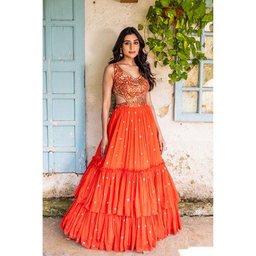 Vermillion Orange Tiered Gown