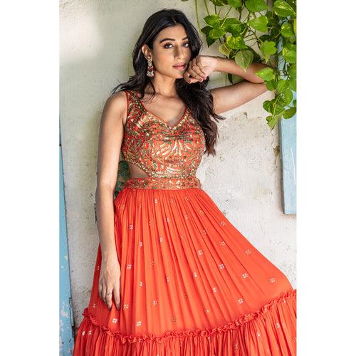 Vermillion Orange Tiered Gown