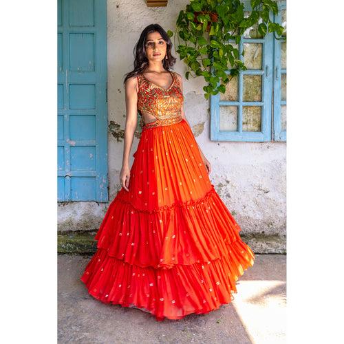 Vermillion Orange Tiered Gown