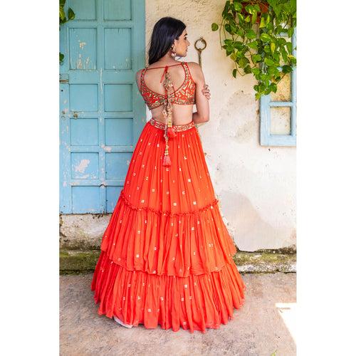 Vermillion Orange Tiered Gown