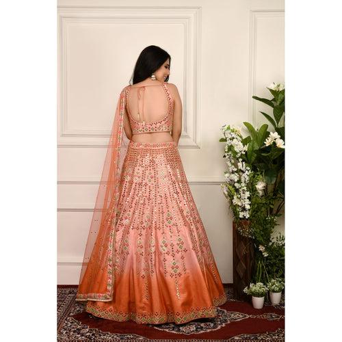 Peach Orange Ombre Mirrorwork Lehenga Set