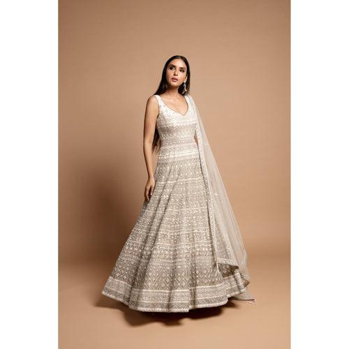 Ivory Mirrorwork Anarkali