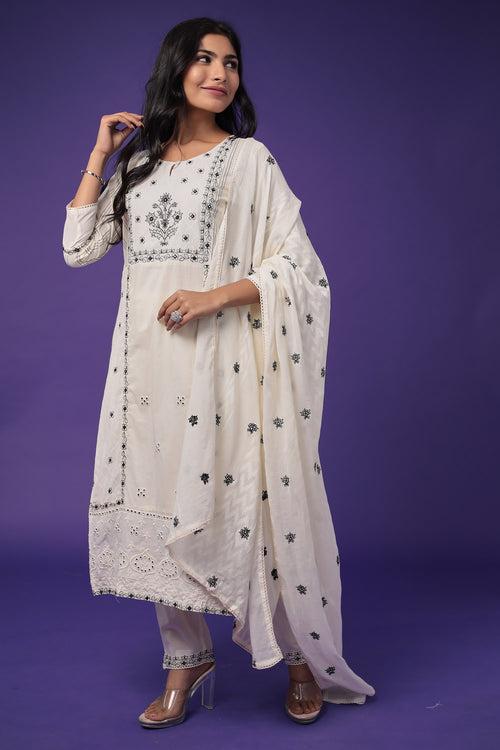 Printed Cotton Kurta Set Stitched with Embroidered work