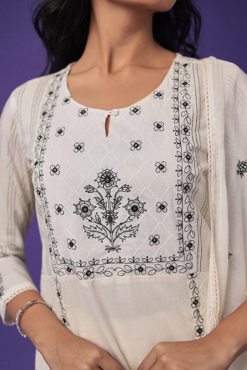 Printed Cotton Kurta Set Stitched with Embroidered work
