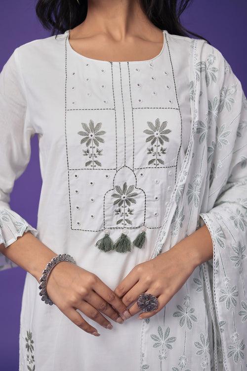 Cotton Kurta Set Stitched with Embroidered work