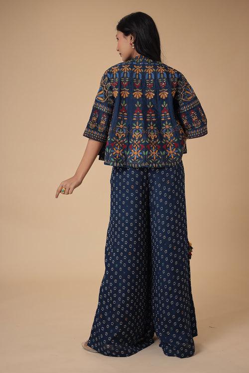 Printed Chinon Indowestern with Embroidered work