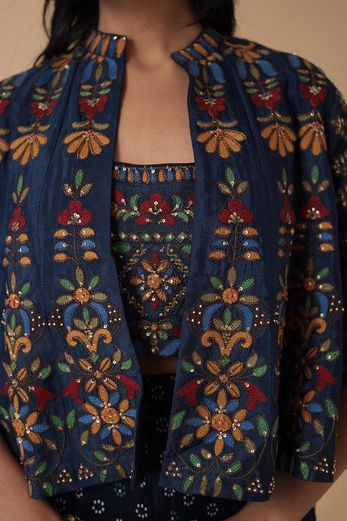 Printed Chinon Indowestern with Embroidered work