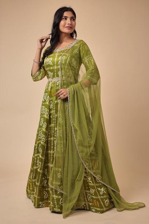 Bandhej Anarkali Ghatchola Silk Suit with Zardozi work