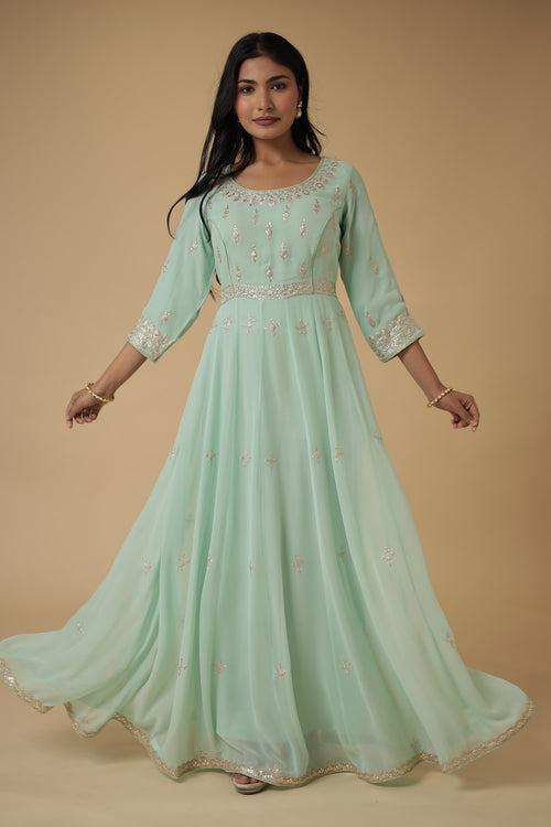 Georgette Anarkali Suit Embroidered with Pittan work