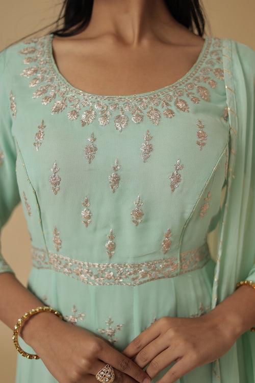 Georgette Anarkali Suit Embroidered with Pittan work