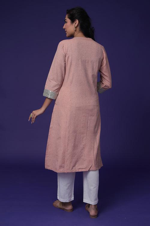 Linen Kurta Stitched with Mirror and Embroidered work