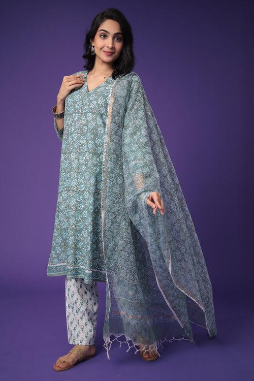 Printed Cotton Kurta Set Stitched