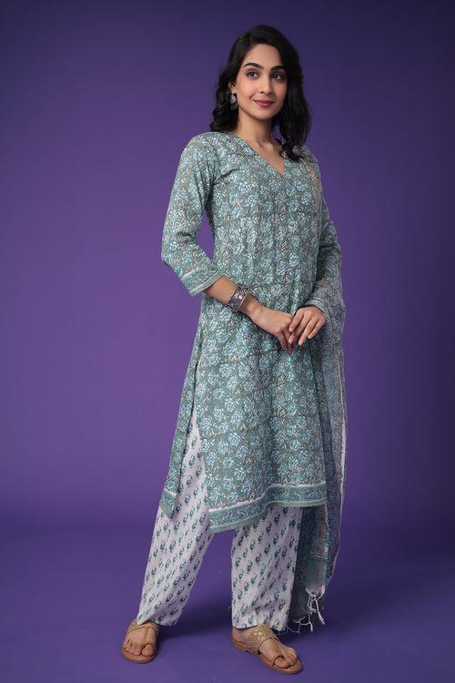 Printed Cotton Kurta Set Stitched