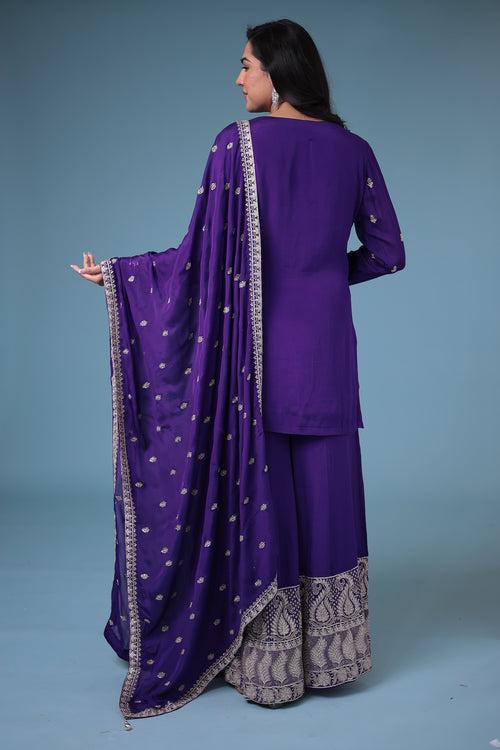 Chinon Straight Cut Palazzo Suit with Cutdana and Pearl work.