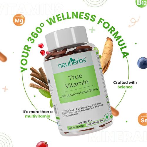 Neuherbs True vitamin - Multivitamin Tablets With Antioxidants Blend & Herbs - Vitamins Tablets For Daily Wellness - Helps Support Overall Strength - 30 Tablets