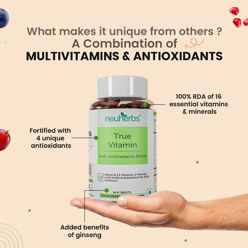 Neuherbs True vitamin - Multivitamin Tablets With Antioxidants Blend & Herbs - Vitamins Tablets For Daily Wellness - Helps Support Overall Strength - 30 Tablets