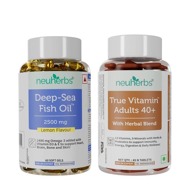 Deep-Sea Fish Oil 60 Softgels & True Vitamin Adults 40+ 45 Tablets Combo