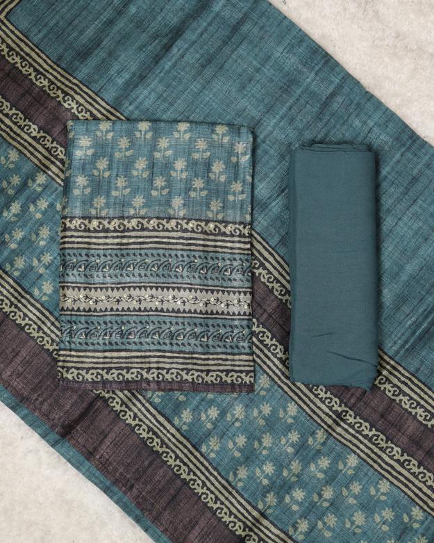 Semi Tussar Silk Unstitched Suit-00253