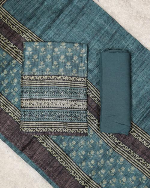 Semi Tussar Silk Unstitched Suit-00253