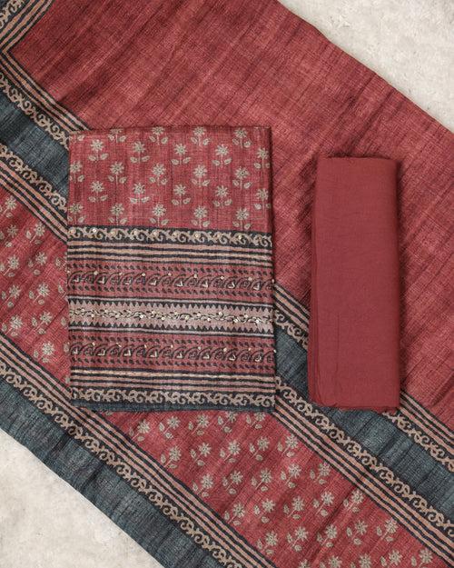 Semi Tussar Silk Unstitched Suit-00253