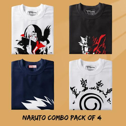 Naruto T-shirt Combo Pack Of 4 - Kurama X Seal X Itachi X Kakashi