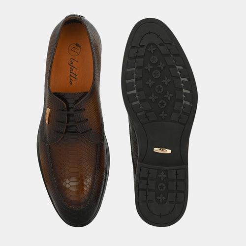 Tan Textured Lace-Up Shoes by Lafattio