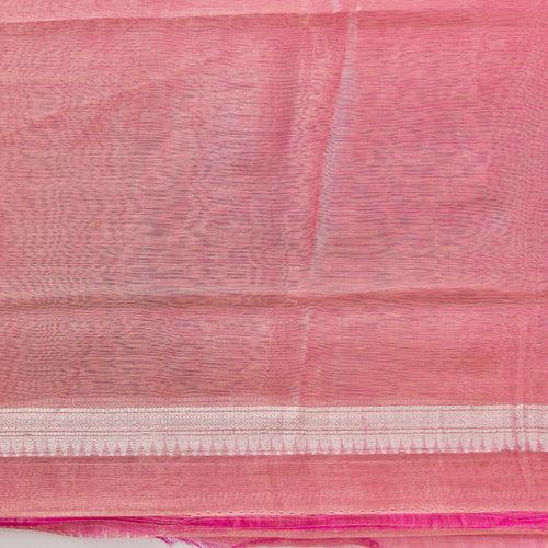 Elegant Blush Pink Handwoven Tissue Saree - Artistic Butis Adorning the Saree in Beautiful Patterns