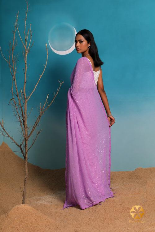 Lavender Ombre Pure Georgette Saree with Mukaish Embroidery
