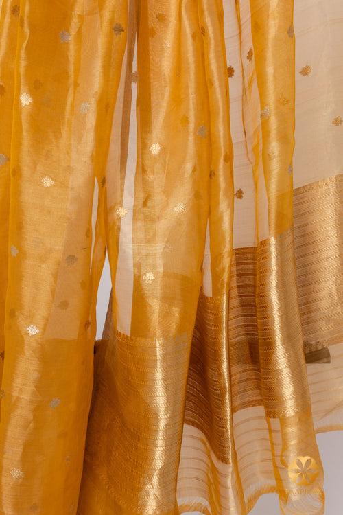 Sandal  and Gold  Handcrafted Tissue Saree with Zari Butis