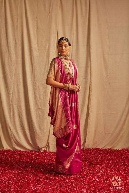 Pinkish Purple Banarasi Handwoven Spunsilk Saree