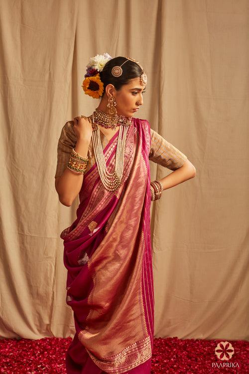 Pinkish Purple Banarasi Handwoven Spunsilk Saree