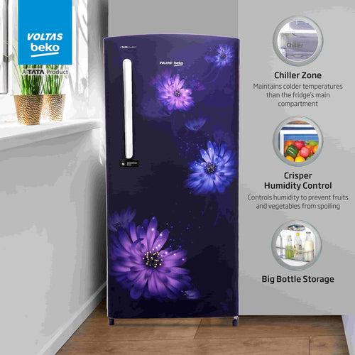 Voltas Beko 185 L, 5 Star, Single Door DC Refrigerator (Dahlia Blue)