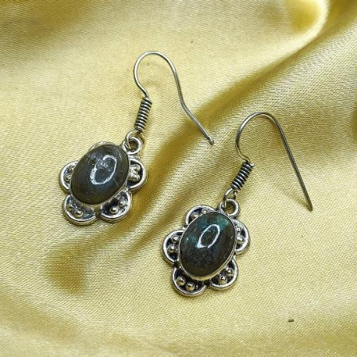 Oval Labradorite Stone Earrings