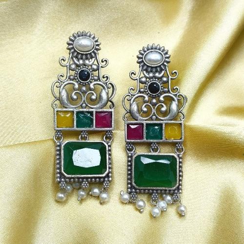 Kundan Dangle Oxidized Earrings